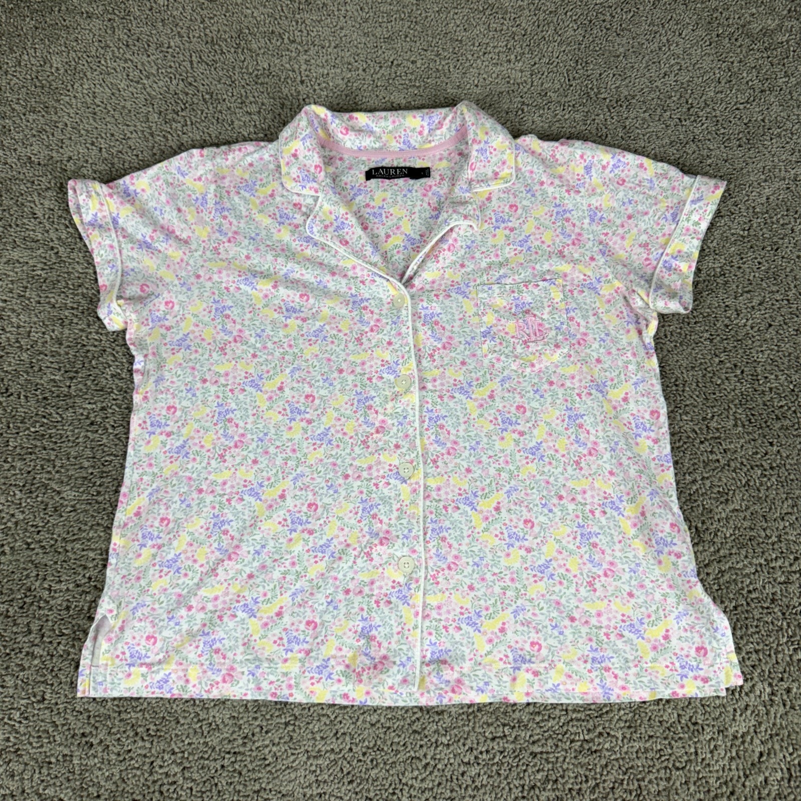 Lauren Ralph Lauren Pajama Top Womens Large Multicolor Floral Button Front Soft